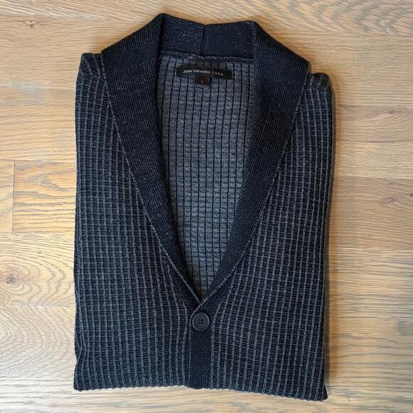John Varvatos Shawl Collar Cardigan Sweater Wool Blend Charcoal Mens Size Large - Picture 8 of 8